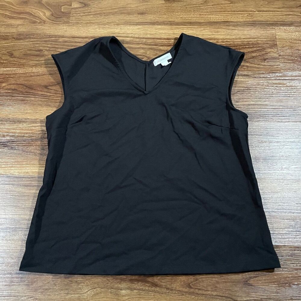 Liz Claiborne Black V Neck Sleeveless Women's LG Blouse Dressy Work Casual Shirt